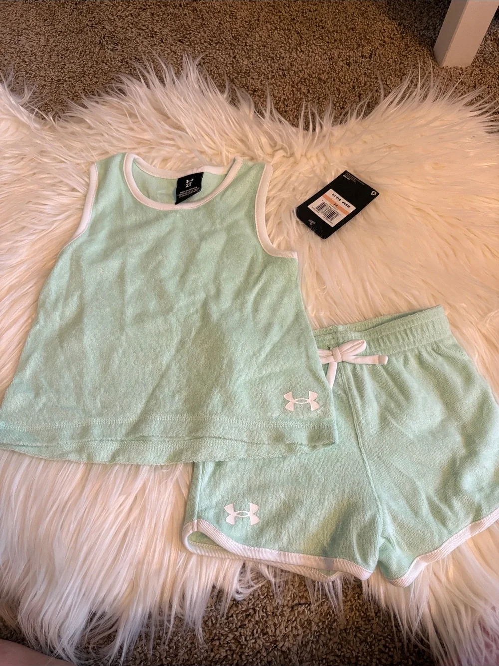 Under Armour Girls Mint Green Tank & Shorts Set with White Trim